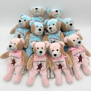 Vintage Holy Bears Happy Birthday Plush Teddy Bear Pink & Blue Bundle Lot 10pcs‎